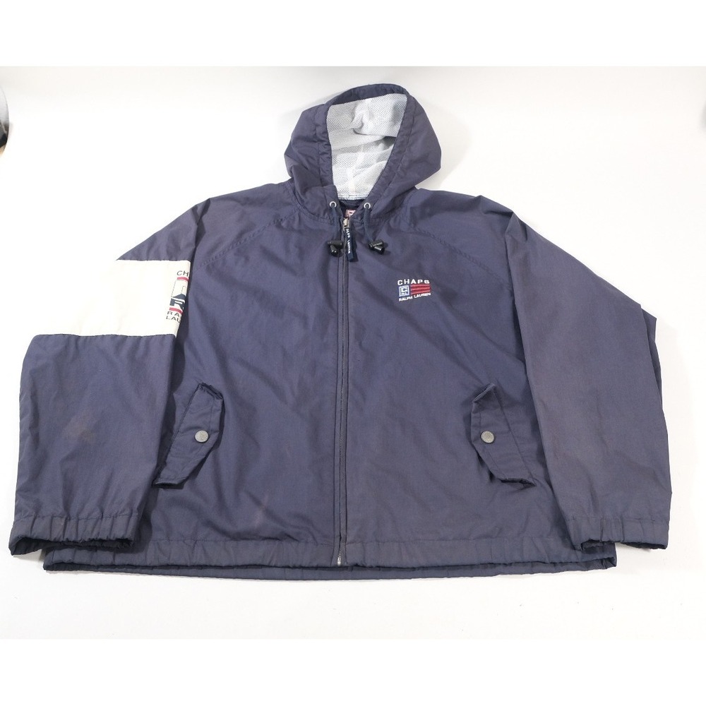 Chaps Windbreaker Men L Blue Ralph Lauren Vintage Y2K Hooded Full Zip Jacket